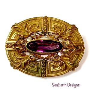 Antique Art Nouveau Gold Toned and Amethyst sash pin/brooch